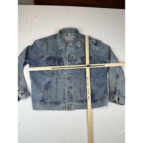 Vintage LEE Riders Jean‎ Jacket Made In The USA Trucker Distressed Blue Denim XL - Picture 14 of 16